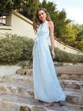 Long A line Halter Chiffon Ruffle Floor Length Bridesmaid Dress-27dress